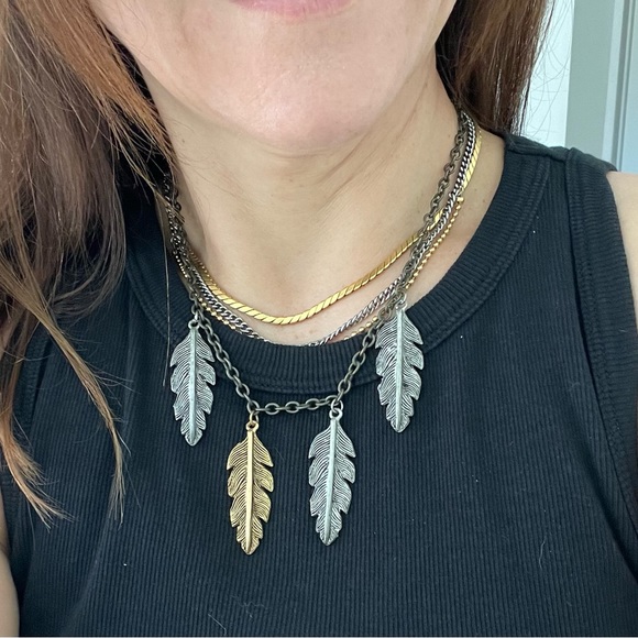 Multi Strand Multi Color Metal Feather Necklace - Picture 3 of 3